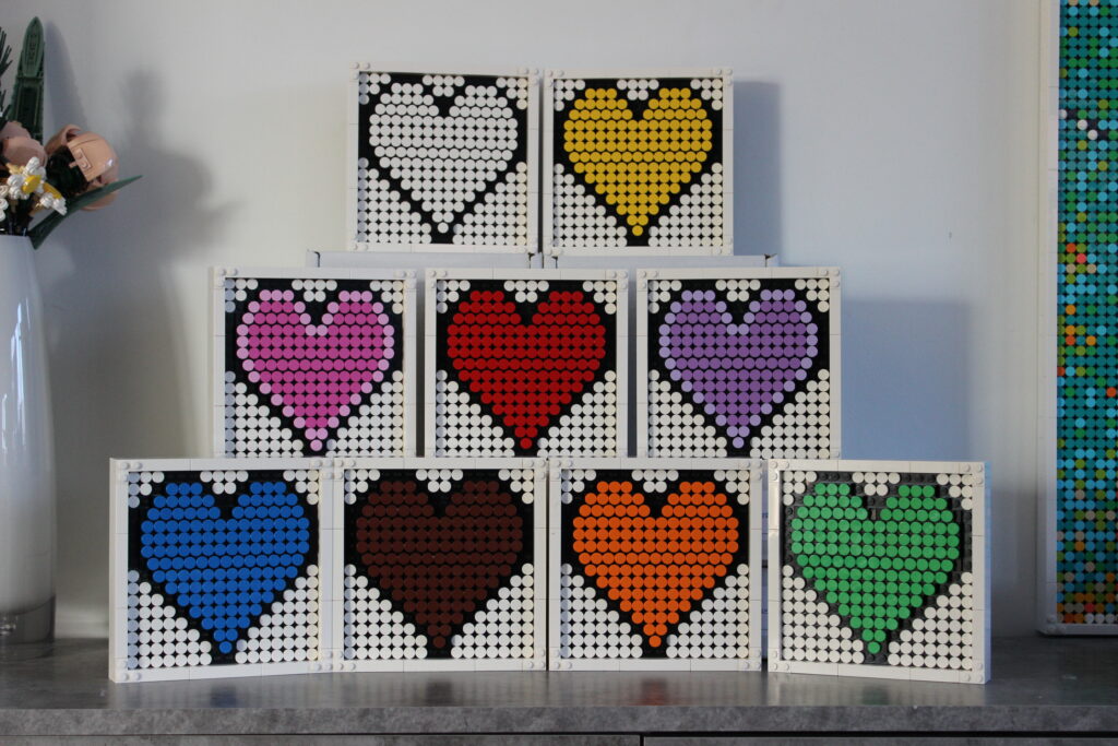 Image showing all nine variants of the heart builds on display.